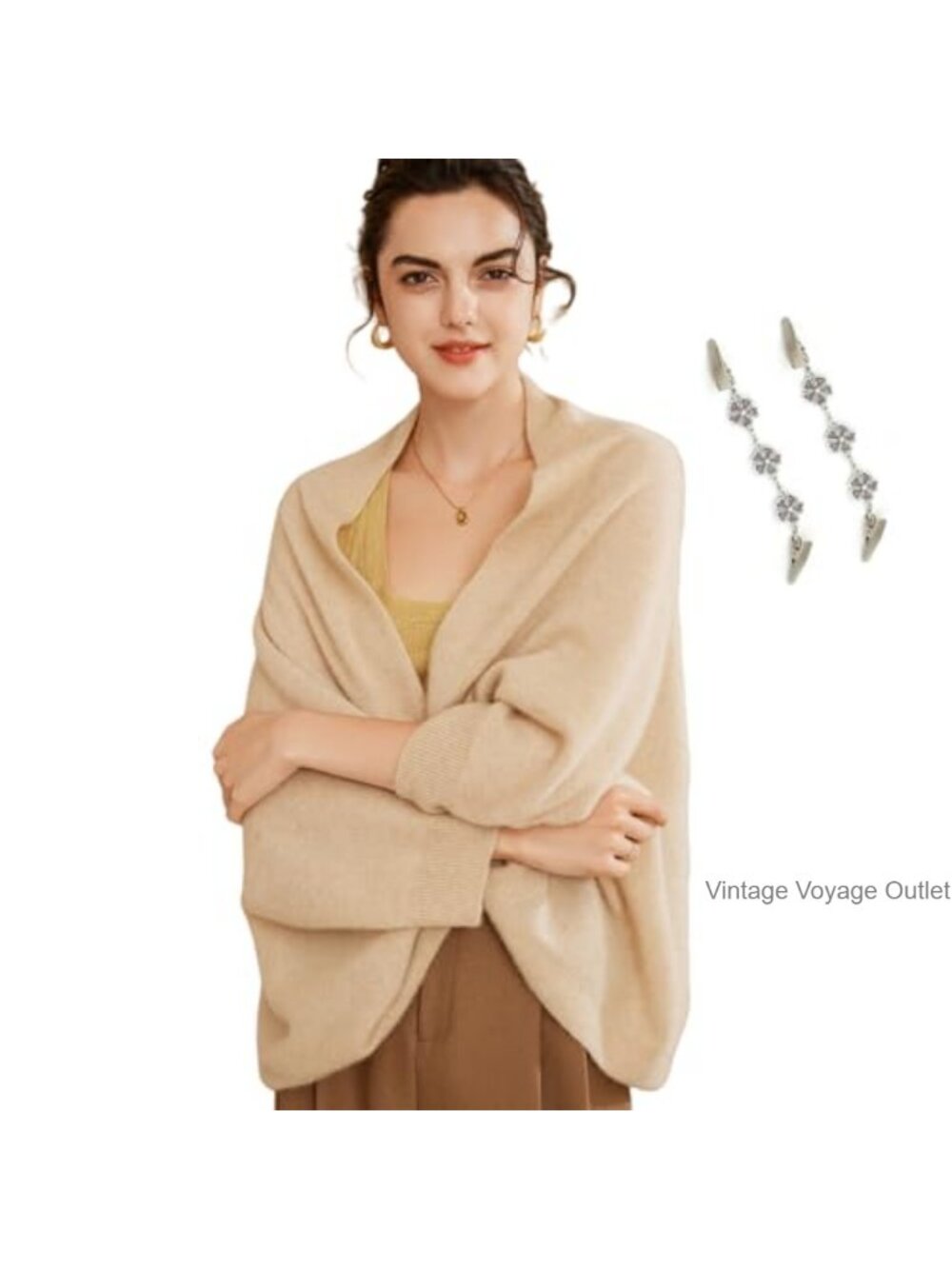 Women's Soft Cashmere Blend Shawl Wrap Sweater with Clips Lightweight Poncho
